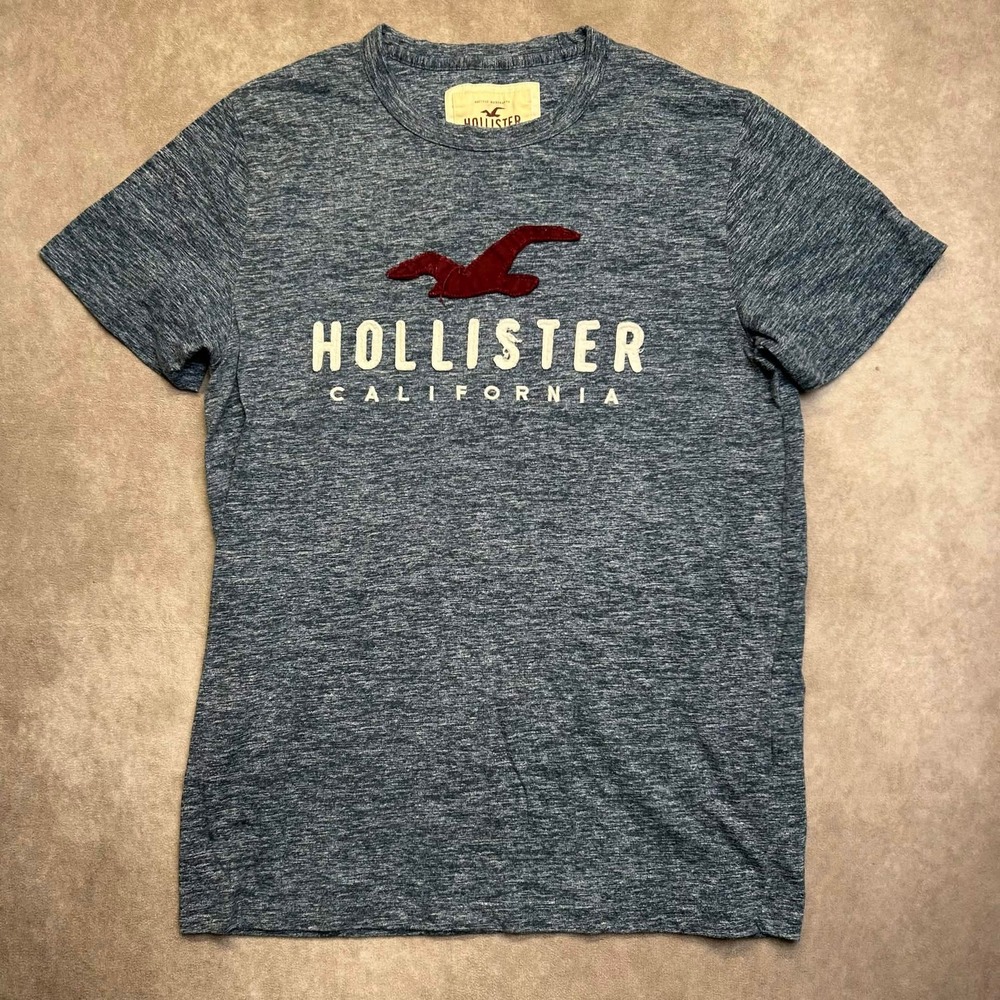 Hollister California Mens Blue Heather Graphic T-Shirt Size M Y2K Logo Tee